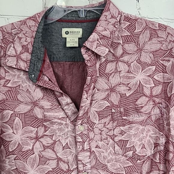 Haggar Men's XL Tropical Red Short Sleeve Camp Casual Button Down Shirt Hawaiian - Picture 3 of 12